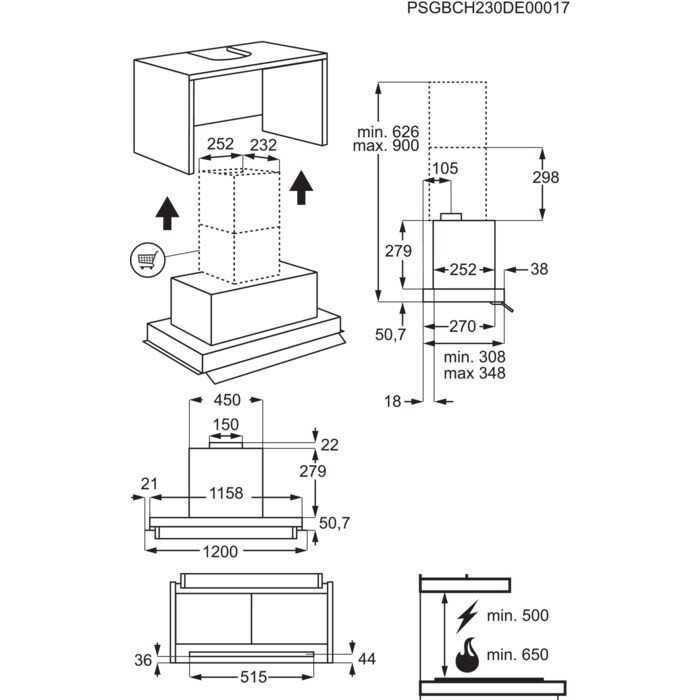 AEG Campana Integrada GDE682HM Serie 6000 Hob2Hood Inox 120 cm 750 m³/h Clase A - Imagen 2
