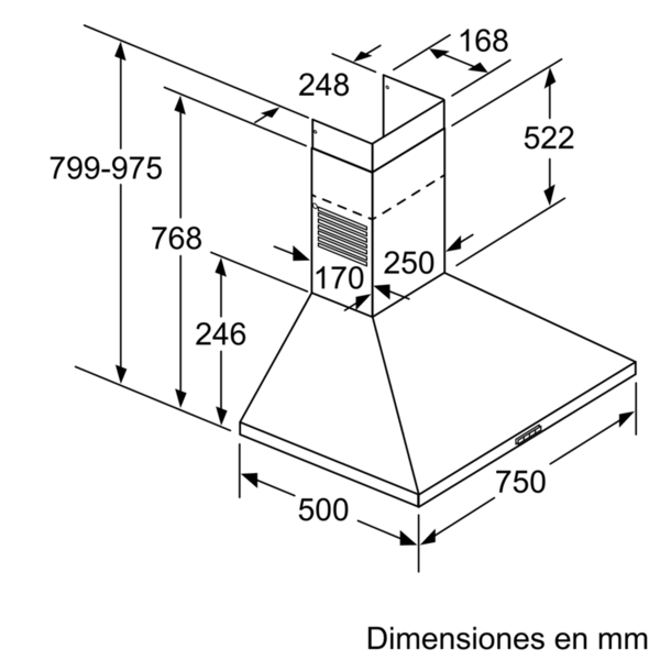 Balay 3BC676MX campana De pared Acero inoxidable 600 m³/h A - Imagen 2