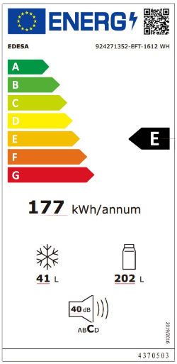 EDESA FRIGORIFICO EFT-1612 WH 1,59m BLANCO CLASE E - Imagen 3
