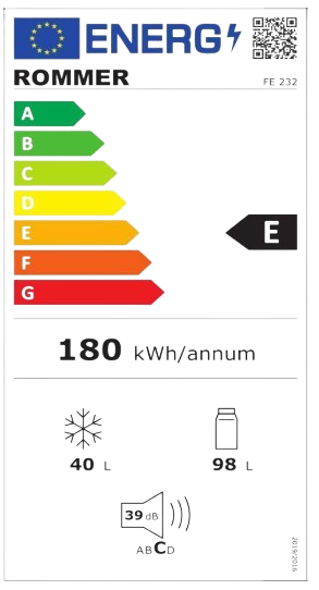 ROMMER FRIGORIFICO FE-232 1,29m BLANCO CLASE E - Imagen 2